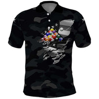 Custom American Flag Billiards Polo Shirt with 8-Ball Wings and Camo Background - Wonder Print Shop