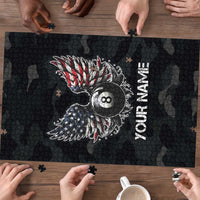 Custom American Flag Billiards Puzzle with 8-Ball Wings and Camo Background - Wonder Print Shop