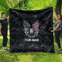 Custom American Flag Billiards Quilt with 8-Ball Wings and Camo Background - Wonder Print Shop
