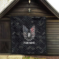 Custom American Flag Billiards Quilt with 8-Ball Wings and Camo Background - Wonder Print Shop