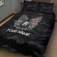 Custom American Flag Billiards Quilt Bed Set with 8-Ball Wings and Camo Background - Wonder Print Shop