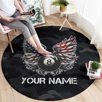 Custom American Flag Billiards Round Carpet with 8-Ball Wings and Camo Background - Wonder Print Shop