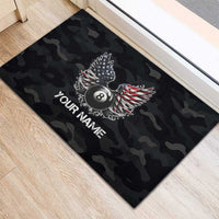 Custom American Flag Billiards Rubber Doormat with 8-Ball Wings and Camo Background - Wonder Print Shop