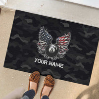 Custom American Flag Billiards Rubber Doormat with 8-Ball Wings and Camo Background - Wonder Print Shop