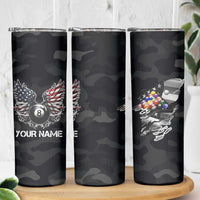 Custom American Flag Billiards Skinny Tumbler with 8-Ball Wings and Camo Background - Wonder Print Shop