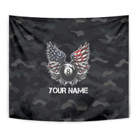 Custom American Flag Billiards Tapestry with 8-Ball Wings and Camo Background - Wonder Print Shop