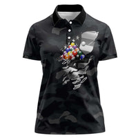 Custom American Flag Billiards Women Polo Shirt with 8-Ball Wings and Camo Background - Wonder Print Shop