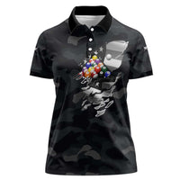 Custom American Flag Billiards Women Polo Shirt with 8-Ball Wings and Camo Background - Wonder Print Shop