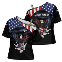Custom Patriotic Bowling Cross Shoulder Shirt with Bald Eagle, American Flag Bowling Ball - Wonder Print Shop