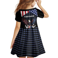 Custom Patriotic Bowling Family Matching Off Shoulder Short Dress and Hawaiian Shirt with Bald Eagle, American Flag Bowling Ball - Wonder Print Shop