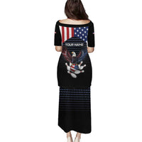Custom Patriotic Bowling Family Matching Puletasi and Hawaiian Shirt with Bald Eagle, American Flag Bowling Ball - Wonder Print Shop
