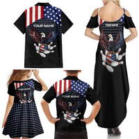 Custom Patriotic Bowling Family Matching Summer Maxi Dress and Hawaiian Shirt with Bald Eagle, American Flag Bowling Ball - Wonder Print Shop