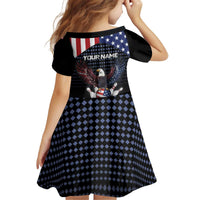 Custom Patriotic Bowling Kid Short Sleeve Dress with Bald Eagle, American Flag Bowling Ball - Wonder Print Shop