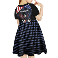 Custom Patriotic Bowling Kid Short Sleeve Dress with Bald Eagle, American Flag Bowling Ball - Wonder Print Shop