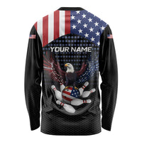 Custom Patriotic Bowling Long Sleeve Shirt with Bald Eagle, American Flag Bowling Ball - Wonder Print Shop