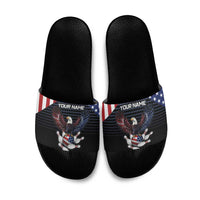 Custom Patriotic Bowling Slide Sandals with Bald Eagle, American Flag Bowling Ball - Wonder Print Shop