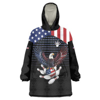 Custom Patriotic Bowling Wearable Blanket Hoodie with Bald Eagle, American Flag Bowling Ball - Wonder Print Shop