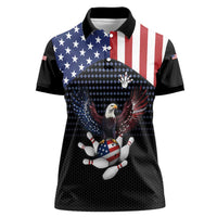 Custom Patriotic Bowling Women Polo Shirt with Bald Eagle, American Flag Bowling Ball - Wonder Print Shop