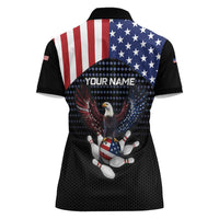 Custom Patriotic Bowling Women Polo Shirt with Bald Eagle, American Flag Bowling Ball - Wonder Print Shop