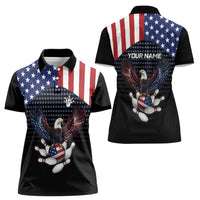 Custom Patriotic Bowling Women Polo Shirt with Bald Eagle, American Flag Bowling Ball - Wonder Print Shop