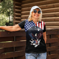 Custom Patriotic Bowling Women Polo Shirt with Bald Eagle, American Flag Bowling Ball - Wonder Print Shop