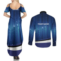 Custom Galaxy Golf Couples Matching Summer Maxi Dress and Long Sleeve Button Shirt with Golfer Silhouette, Golf Ball Design - Wonder Print Shop