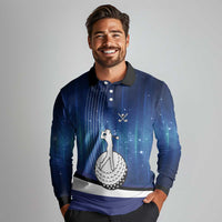 Custom Galaxy Golf Long Sleeve Polo Shirt with Golfer Silhouette, Golf Ball Design - Wonder Print Shop