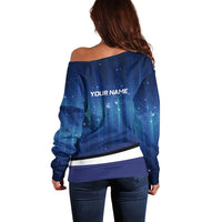 Custom Galaxy Golf Off Shoulder Sweater with Golfer Silhouette, Golf Ball Design - Wonder Print Shop
