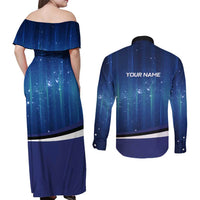 Custom Galaxy Bowling Couples Matching Off Shoulder Maxi Dress and Long Sleeve Button Shirt with Striking Pins and Ball Design - Wonder Print Shop