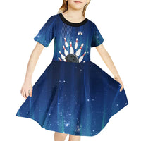 Custom Galaxy Bowling Kid Short Sleeve Dress with Striking Pins and Ball Design - Wonder Print Shop