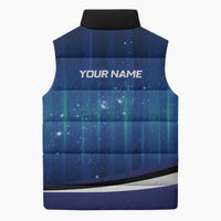 Custom Galaxy Bowling Sleeveless Puffer Jacket with Striking Pins and Ball Design - Wonder Print Shop
