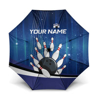 Custom Galaxy Bowling Umbrella with Striking Pins and Ball Design - Wonder Print Shop