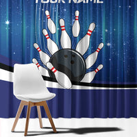 Custom Galaxy Bowling Window Curtain with Striking Pins and Ball Design - Wonder Print Shop