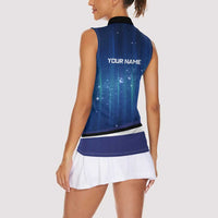 Custom Galaxy Bowling Women Sleeveless Polo Shirt with Striking Pins and Ball Design - Wonder Print Shop