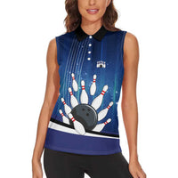 Custom Galaxy Bowling Women Sleeveless Polo Shirt with Striking Pins and Ball Design - Wonder Print Shop