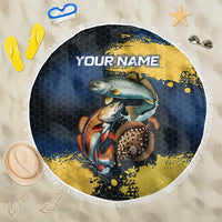 Custom Camo Redfish Beach Blanket with Colorful Fish Design, Yellow Splatter Pattern - Wonder Print Shop