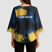 Custom Camo Redfish Kimono Sleeve Blouse with Colorful Fish Design, Yellow Splatter Pattern - Wonder Print Shop