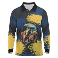 Custom Camo Redfish Long Sleeve Polo Shirt with Colorful Fish Design, Yellow Splatter Pattern - Wonder Print Shop