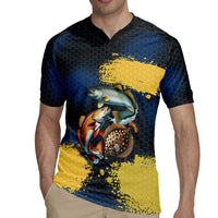 Custom Camo Redfish Rugby Jersey with Colorful Fish Design, Yellow Splatter Pattern - Wonder Print Shop