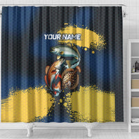 Custom Camo Redfish Shower Curtain with Colorful Fish Design, Yellow Splatter Pattern - Wonder Print Shop