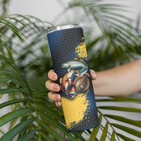Custom Camo Redfish Skinny Tumbler with Colorful Fish Design, Yellow Splatter Pattern - Wonder Print Shop