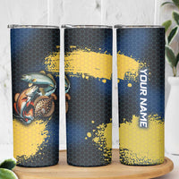 Custom Camo Redfish Skinny Tumbler with Colorful Fish Design, Yellow Splatter Pattern - Wonder Print Shop
