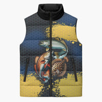 Custom Camo Redfish Sleeveless Puffer Jacket with Colorful Fish Design, Yellow Splatter Pattern - Wonder Print Shop