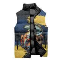 Custom Camo Redfish Sleeveless Puffer Jacket with Colorful Fish Design, Yellow Splatter Pattern - Wonder Print Shop