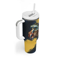 Custom Camo Redfish Tumbler With Handle with Colorful Fish Design, Yellow Splatter Pattern - Wonder Print Shop