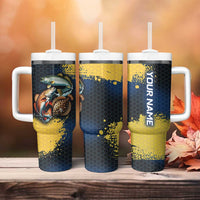 Custom Camo Redfish Tumbler With Handle with Colorful Fish Design, Yellow Splatter Pattern - Wonder Print Shop
