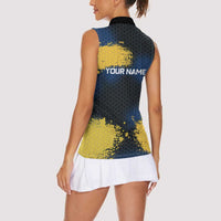 Custom Camo Redfish Women Sleeveless Polo Shirt with Colorful Fish Design, Yellow Splatter Pattern - Wonder Print Shop