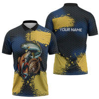 Custom Camo Redfish Zipper Polo Shirt with Colorful Fish Design, Yellow Splatter Pattern - Wonder Print Shop