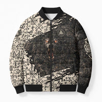 Fenrir Bomber Puffer Jacket with Norse Symbols and Howling Wolf Viking Mythology Tribute - Wonder Print Shop