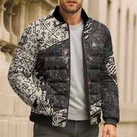 Fenrir Bomber Puffer Jacket with Norse Symbols and Howling Wolf Viking Mythology Tribute - Wonder Print Shop